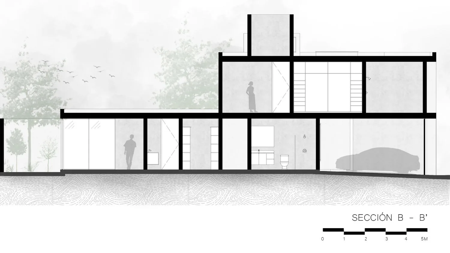 Plano Corte Transversal del proyecto Casa Arenal