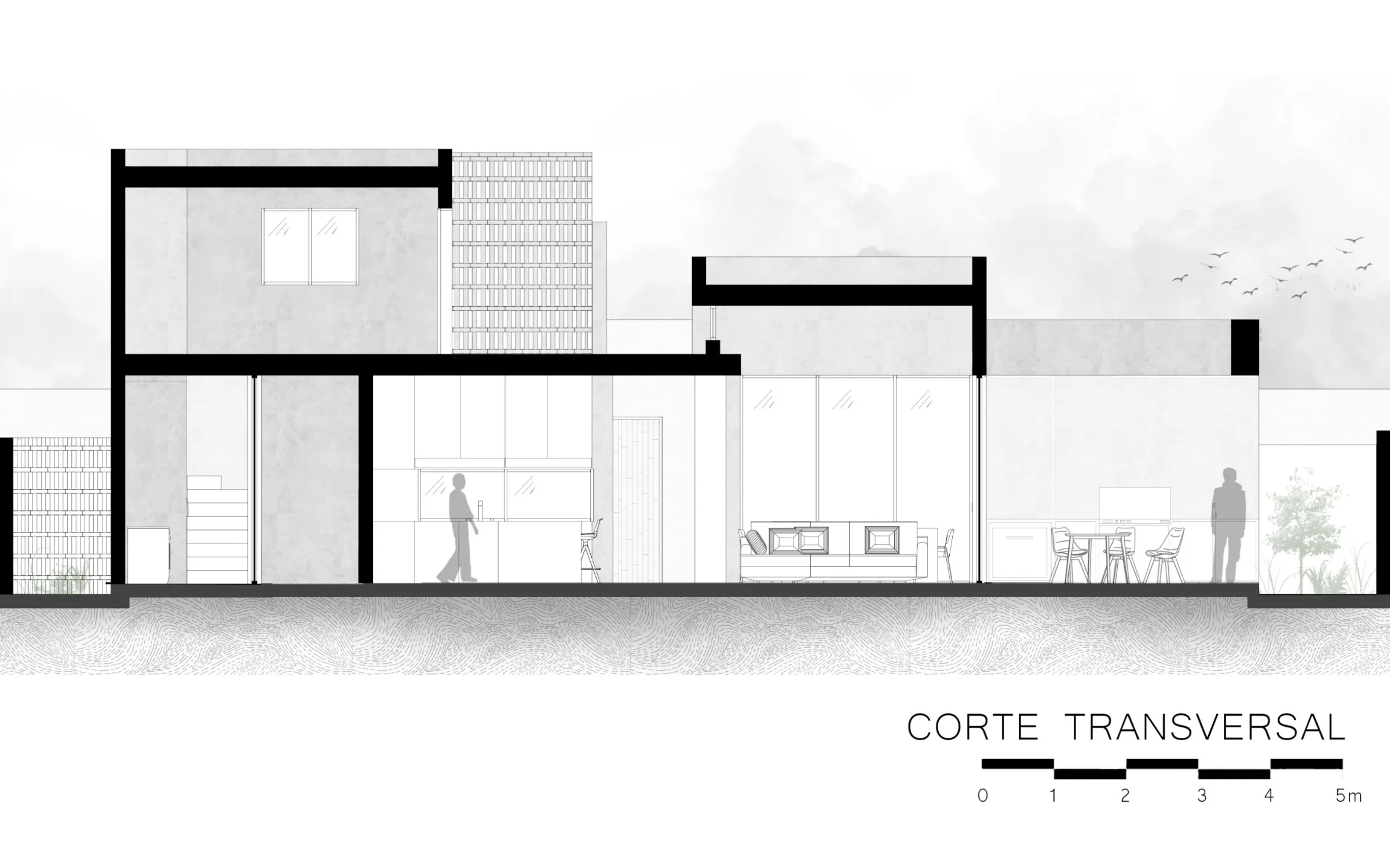 Plano Corte Transversal del proyecto Casa DM