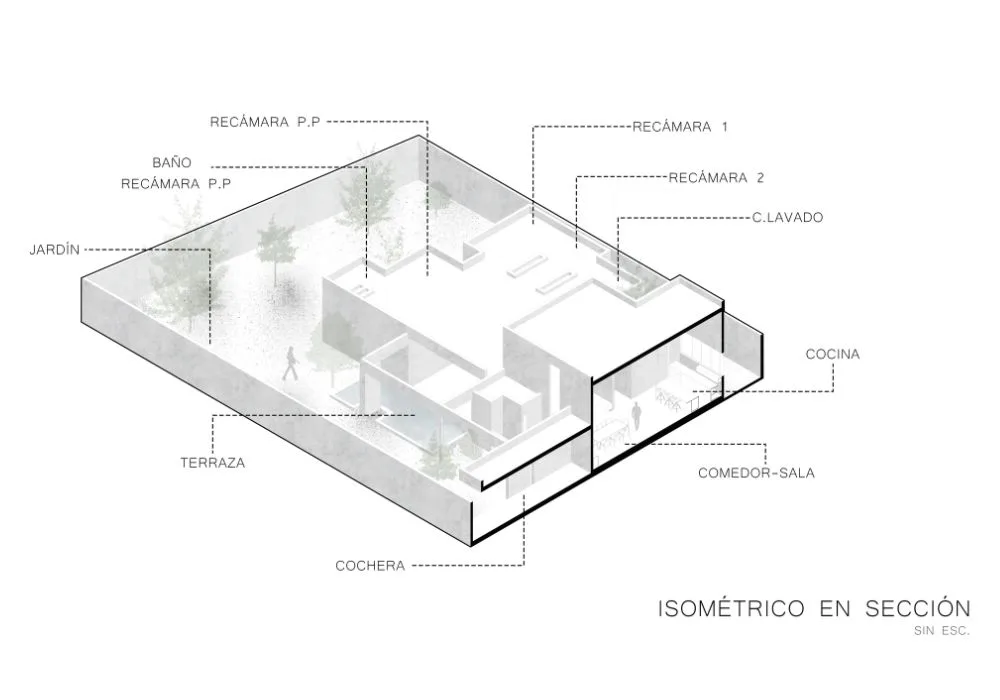 Plano Isométrico en Sección del proyecto Casa GL