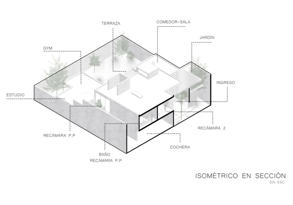 Plano Isométrico en Sección del proyecto Casa Arenal